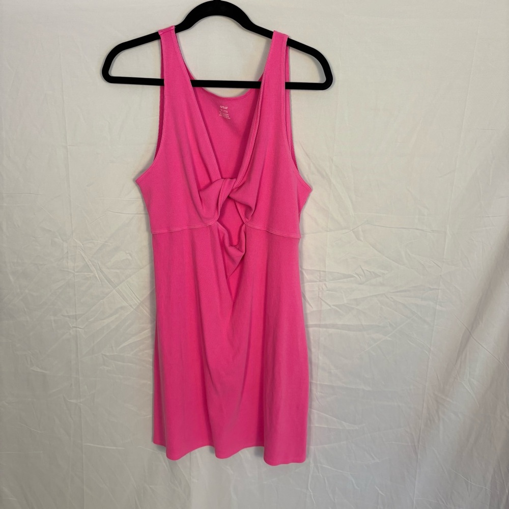 Aerie Twist Front Vibrant Pink Ribbed Mini Dress Sz XXL